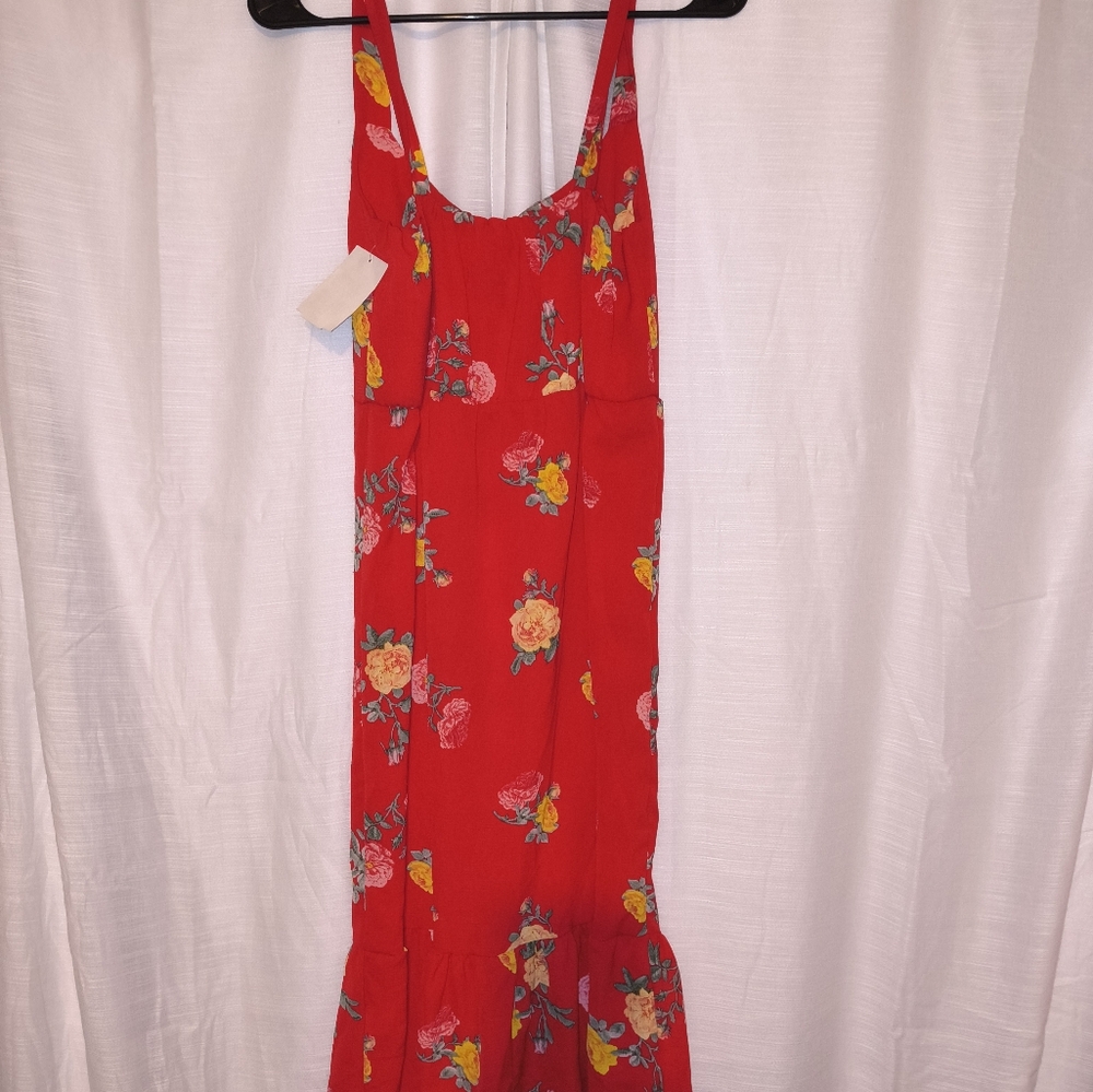 Floral Red Sleeveless Dress